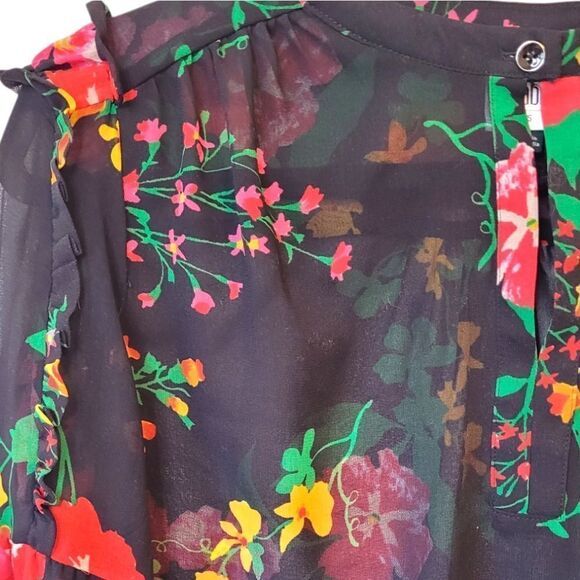 Cabi Black Floral Sheer Ruffle Blouse - Picture 5 of 5
